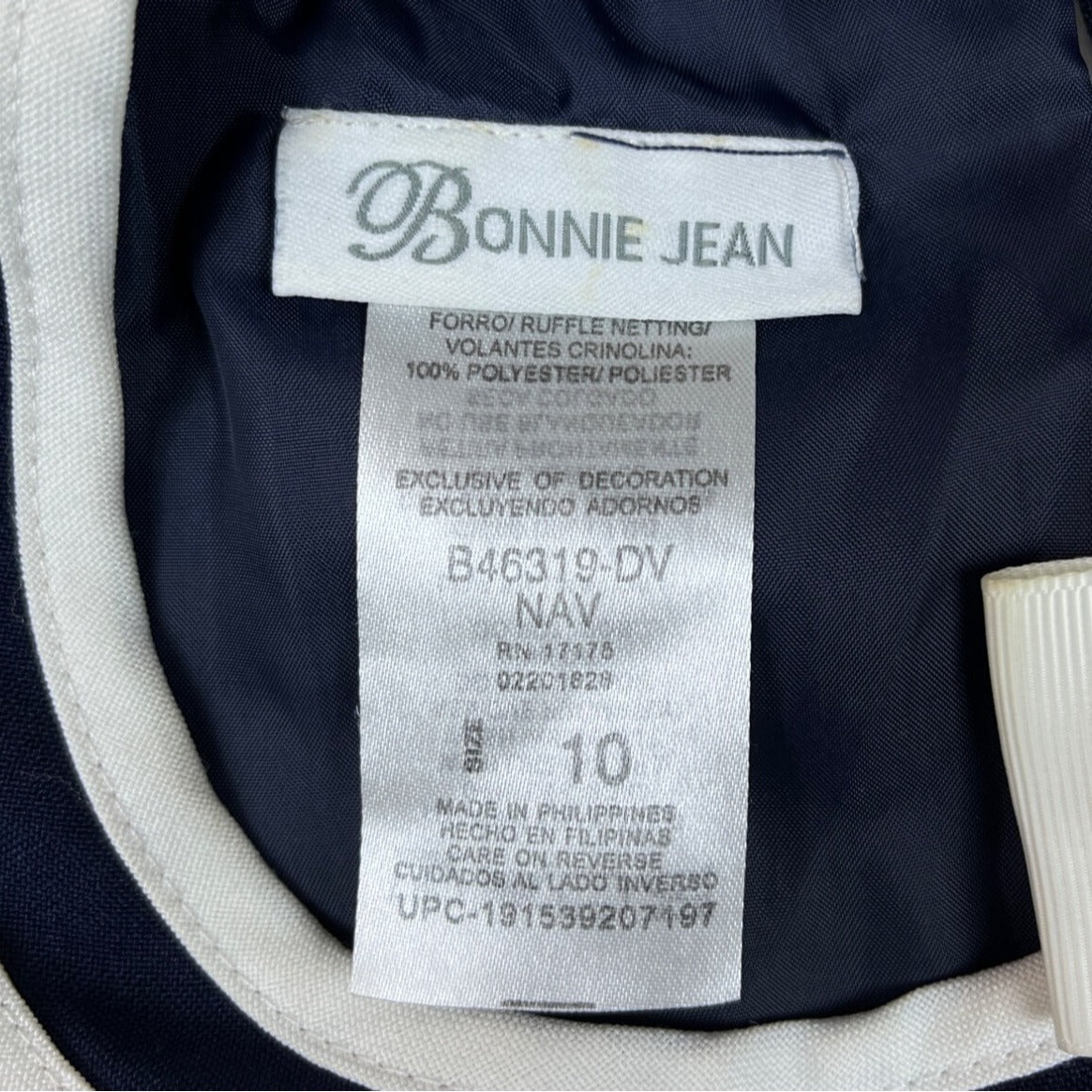 Bonnie Jean Girls Navy & White Sailor Dress With Bow Sleeveless Button Size 10