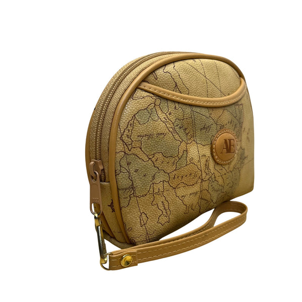 Allan Edward Beige World Map Faux Leather With Small Pouch Wristlet Set