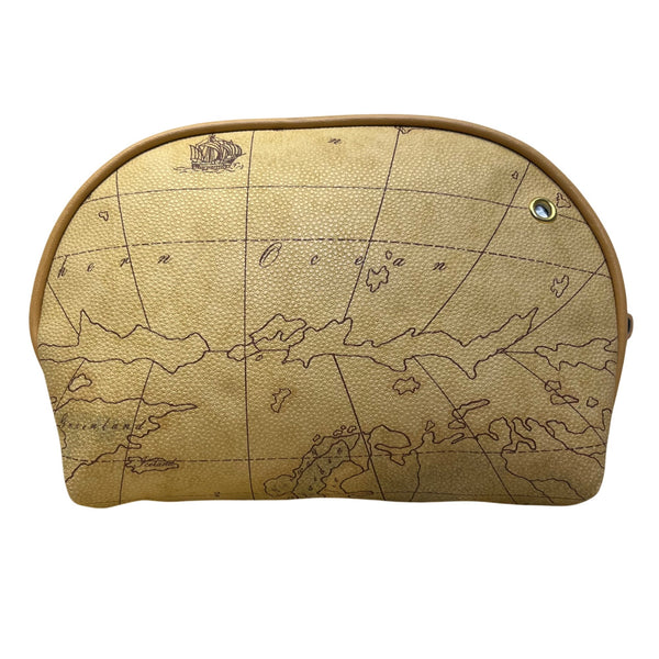 Allan Edward Beige World Map Faux Leather With Small Pouch Wristlet Set