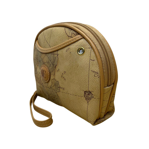 Allan Edward Beige World Map Faux Leather With Small Pouch Wristlet Set