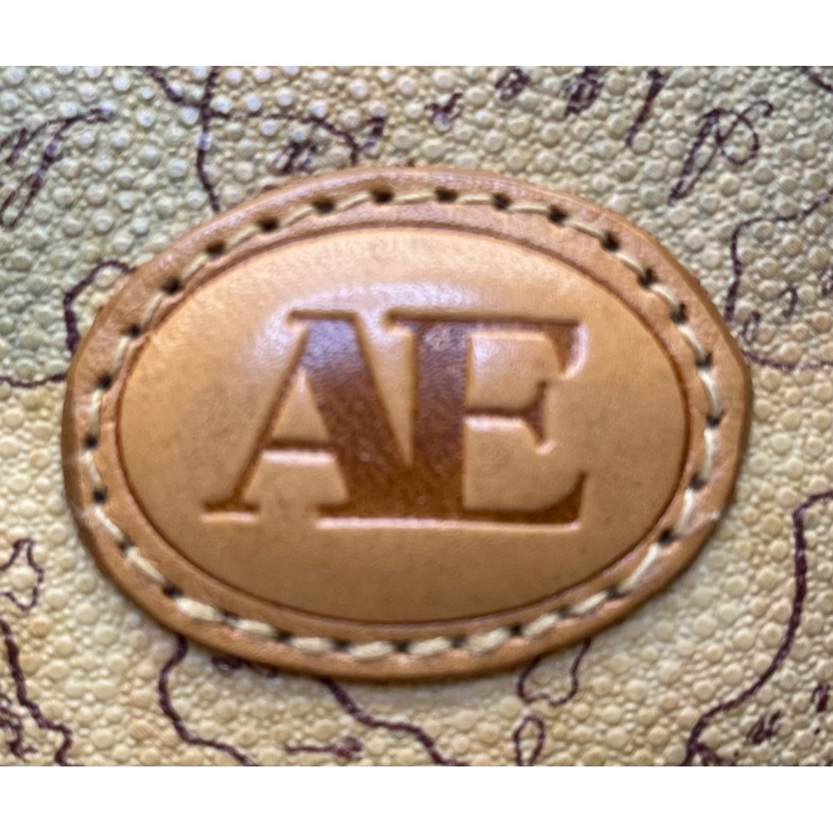 Allan Edward Beige World Map Faux Leather With Small Pouch Wristlet Set