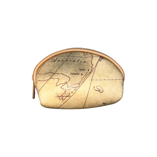 Allan Edward Beige World Map Faux Leather With Small Pouch Wristlet Set