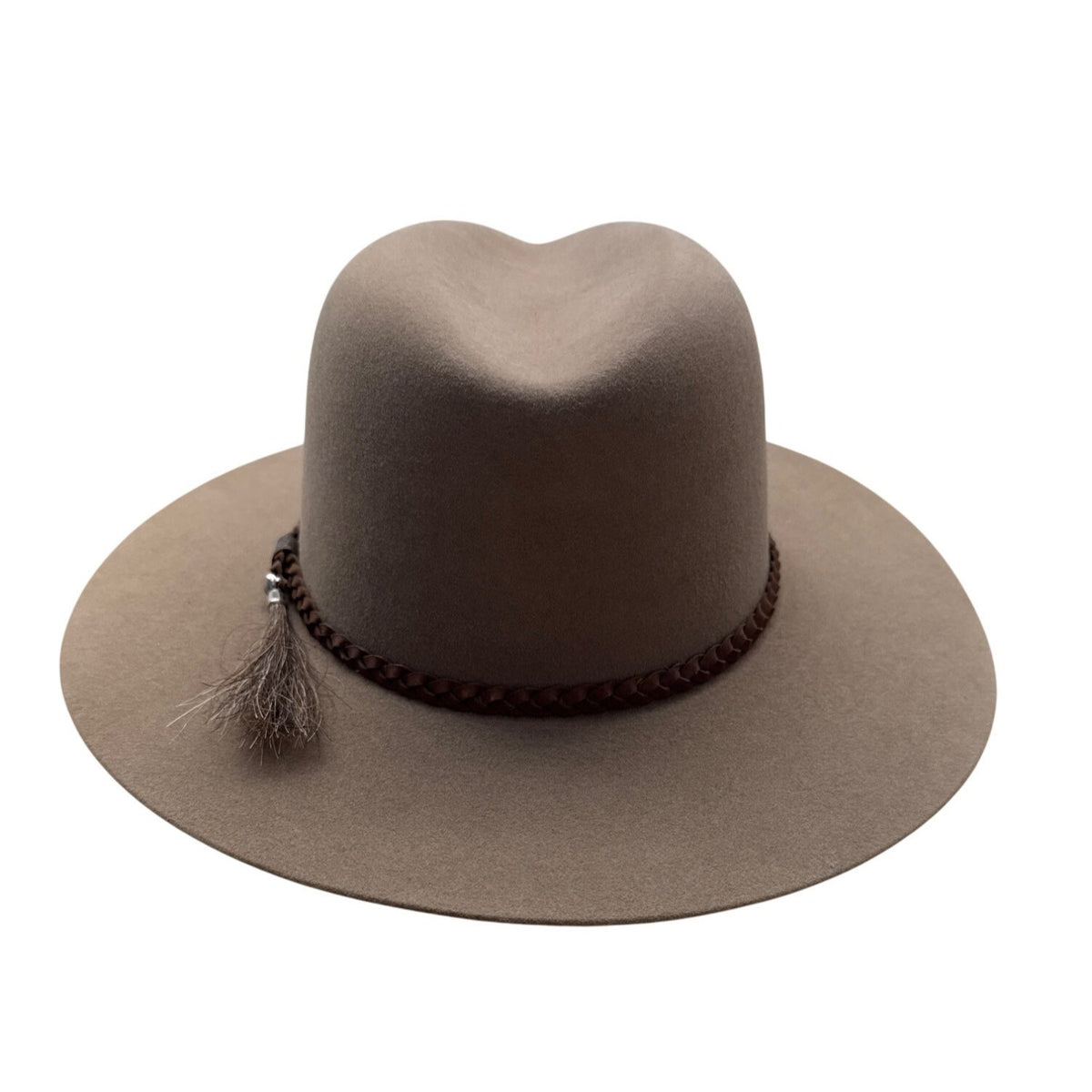 Biltmore Hats Tan Brim Wool Felt Western W/ Brown Braid & Tassel Size 7 1/4 (58)