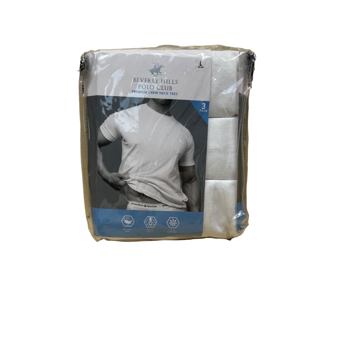 Beverly Hills Polo Club Mens White Cotton Crew Neck Premium T-Shirts 3-Pack Large