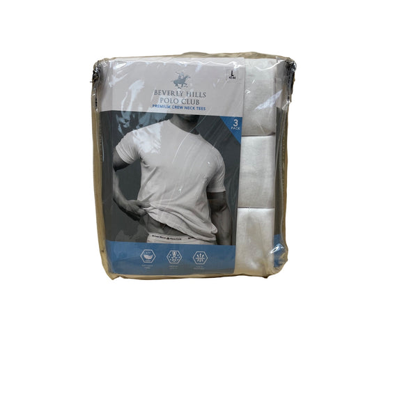 Beverly Hills Polo Club Mens White Cotton Crew Neck Premium T-Shirts 3-Pack Large