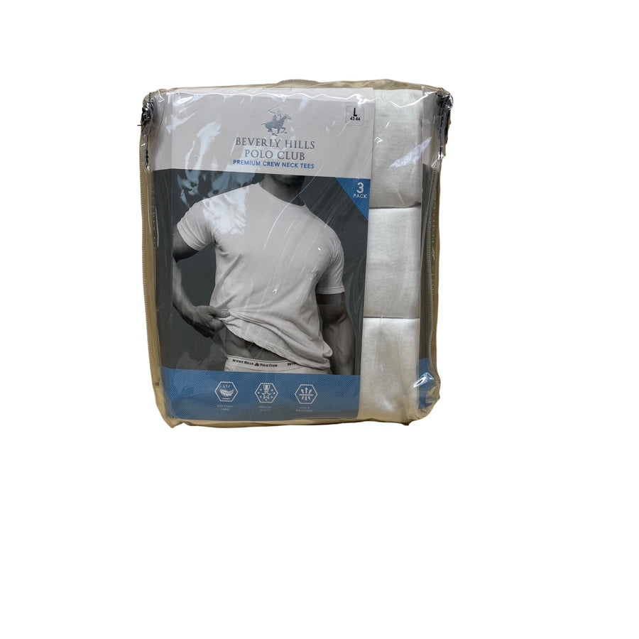 Beverly Hills Polo Club Mens White Cotton Crew Neck Premium T-Shirts 3-Pack Large