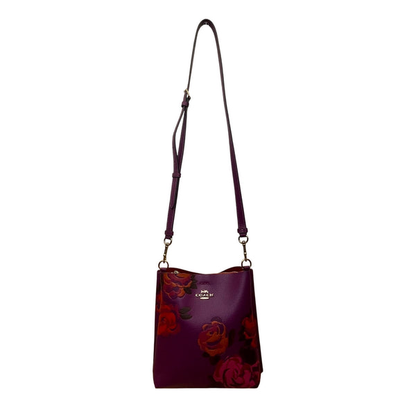 Coach Women’s Purple Leather Rose Print Adjustable Crossbody Molly Bucket Bag