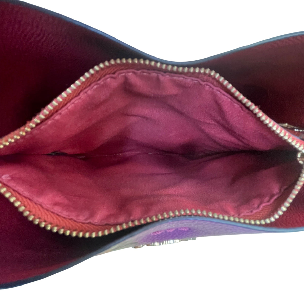 Coach Women’s Purple Leather Rose Print Adjustable Crossbody Molly Bucket Bag