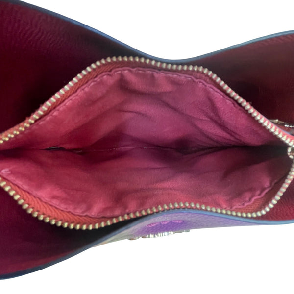 Coach Women’s Purple Leather Rose Print Adjustable Crossbody Molly Bucket Bag