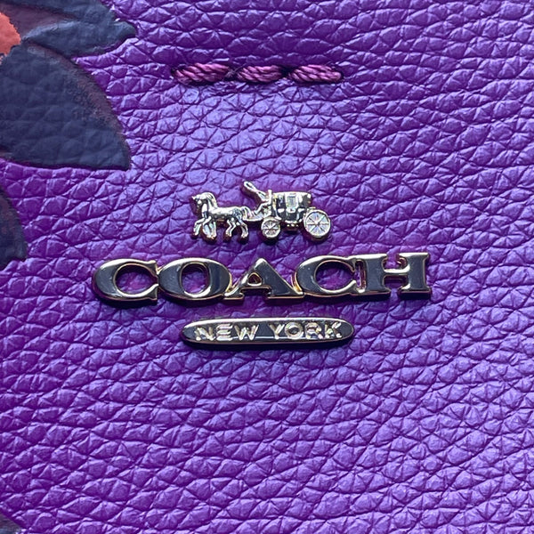 Coach Women’s Purple Leather Rose Print Adjustable Crossbody Molly Bucket Bag