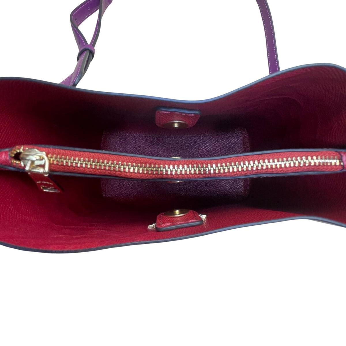 Coach Women’s Purple Leather Rose Print Adjustable Crossbody Molly Bucket Bag