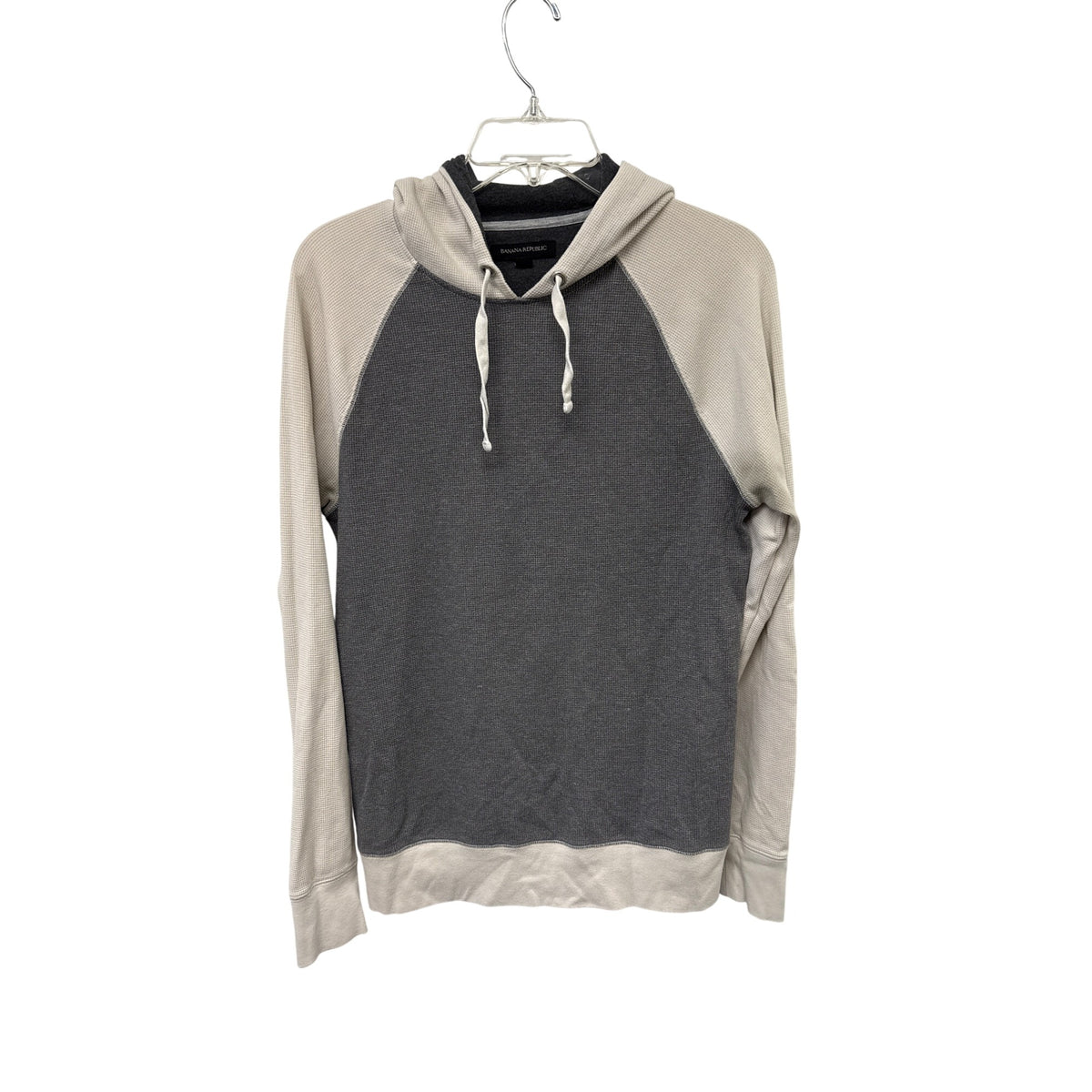 Banana Republic Mens Gray & Cream Cotton Blend Hoodie Medium Waffle Knit Casual Style