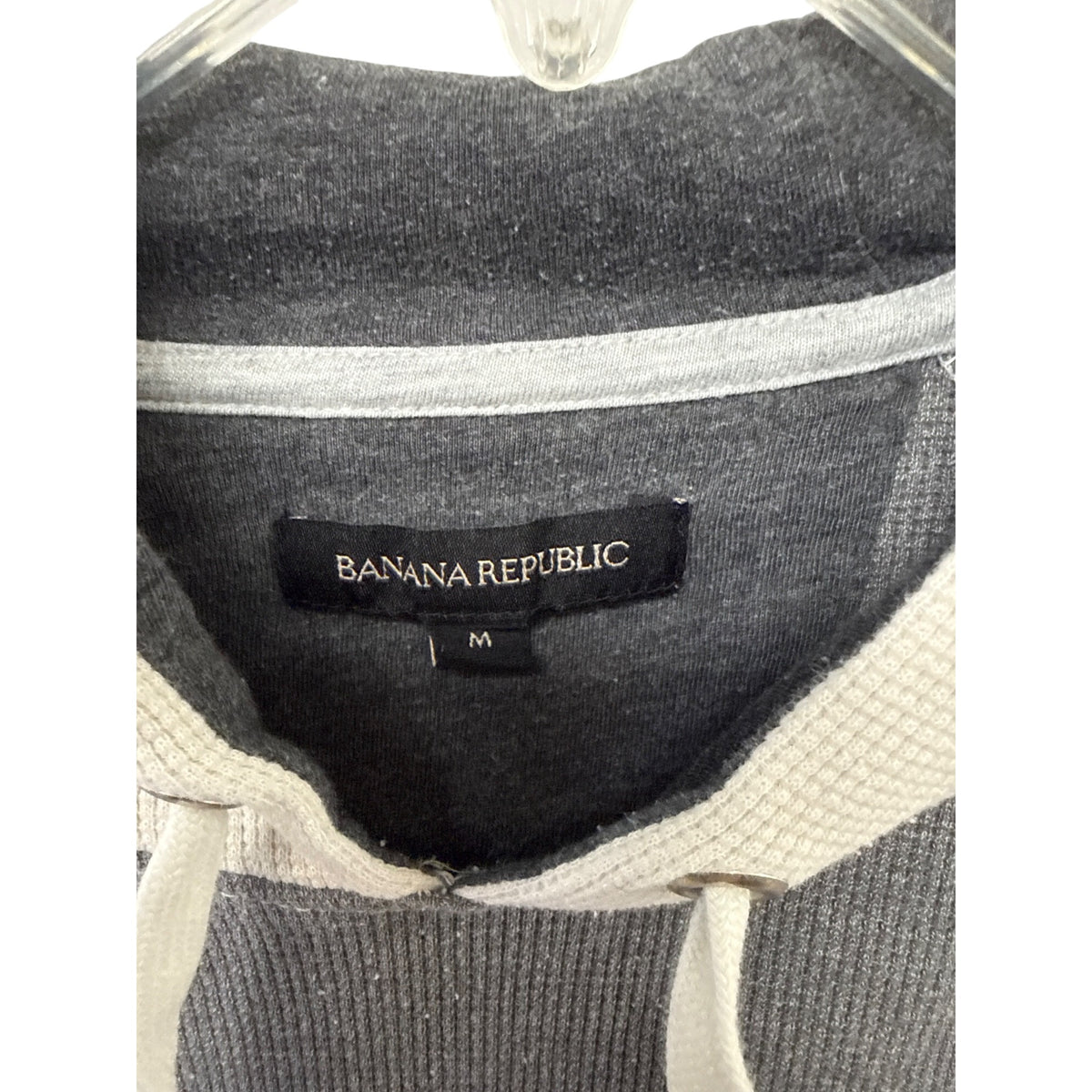 Banana Republic Mens Gray & Cream Cotton Blend Hoodie Medium Waffle Knit Casual Style