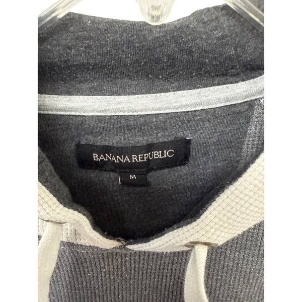 Banana Republic Mens Gray & Cream Cotton Blend Hoodie Medium Waffle Knit Casual Style