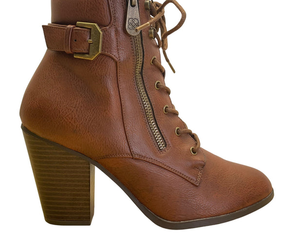 Daisy Fuentes Women’s Brown Faux Leather Lace-Up Ceci Heeled Ankle Boots Sz 10M