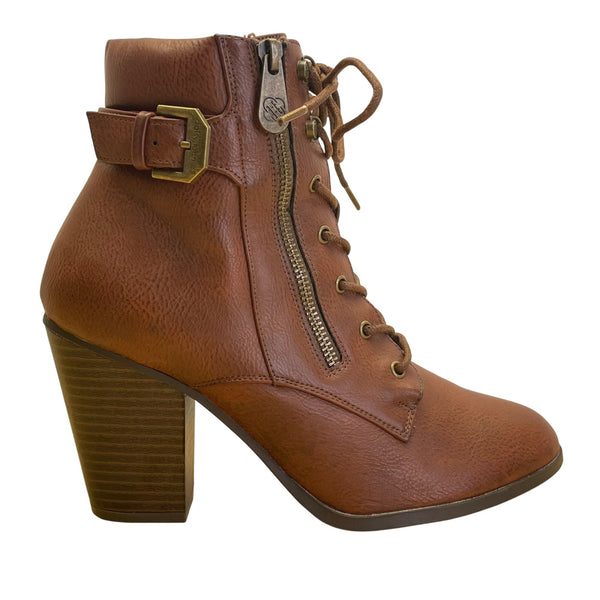 Daisy Fuentes Women’s Brown Faux Leather Lace-Up Ceci Heeled Ankle Boots Sz 10M