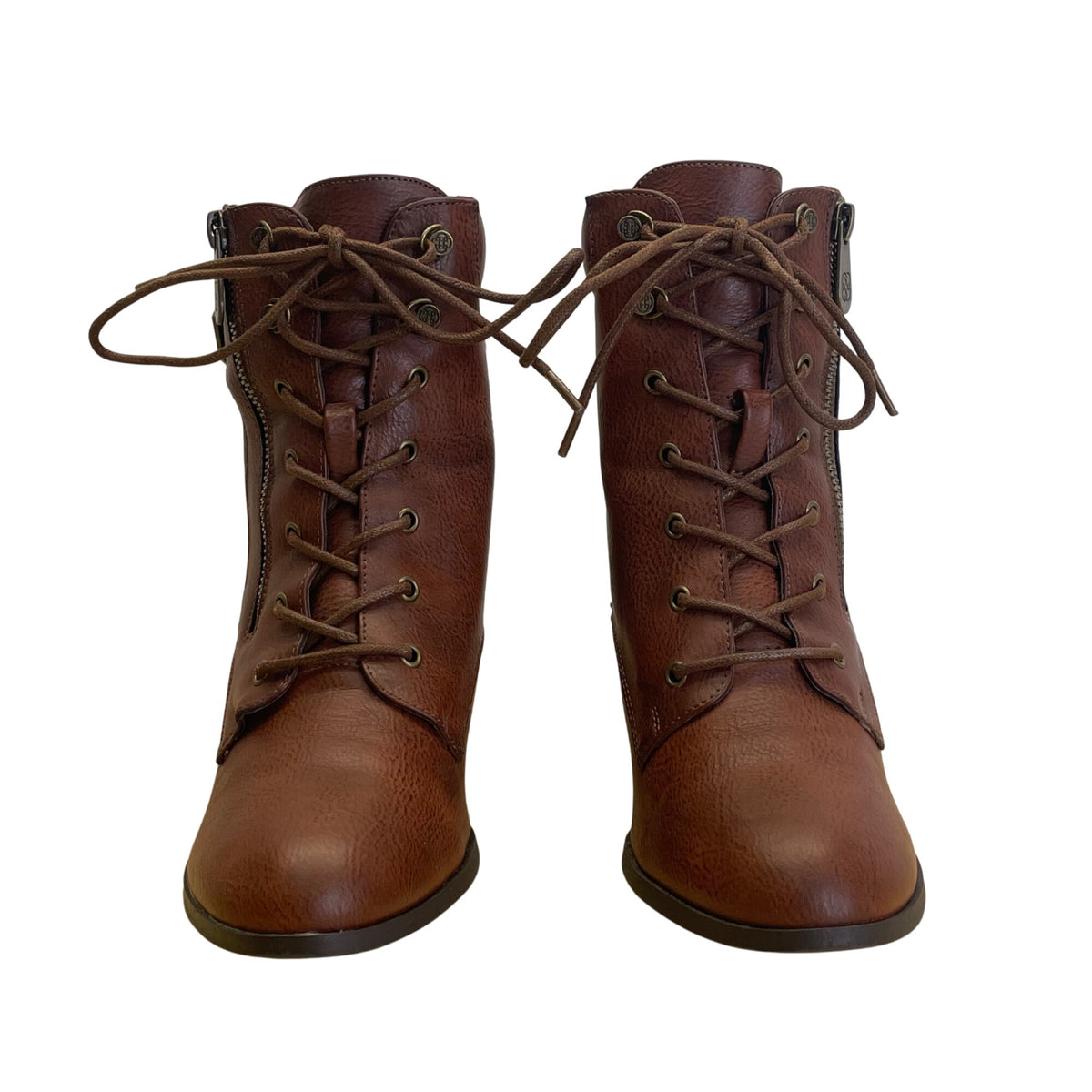 Daisy Fuentes Women’s Brown Faux Leather Lace-Up Ceci Heeled Ankle Boots Sz 10M