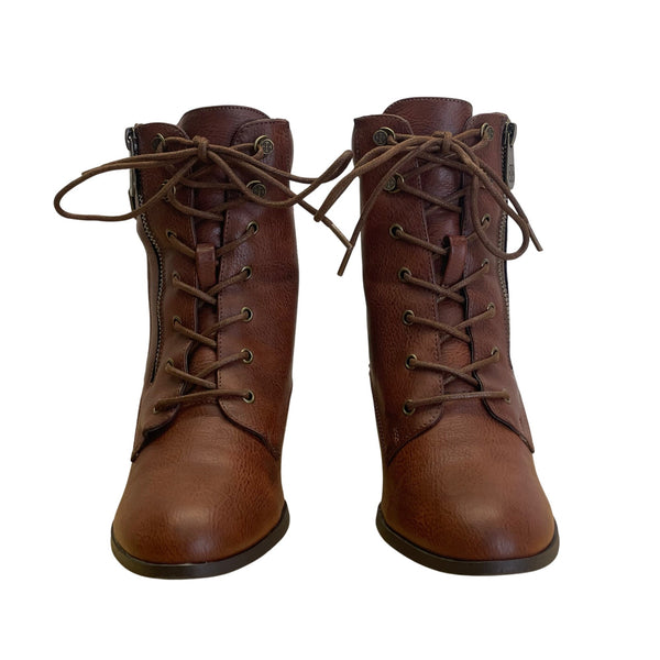 Daisy Fuentes Women’s Brown Faux Leather Lace-Up Ceci Heeled Ankle Boots Sz 10M