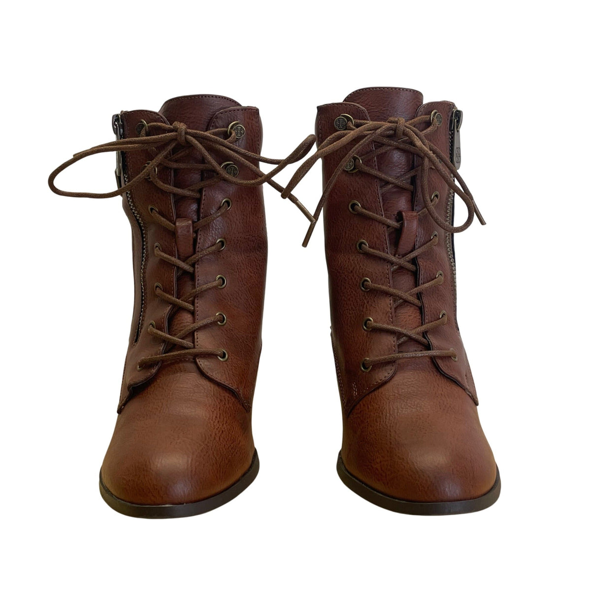 Daisy Fuentes Women’s Brown Faux Leather Lace-Up Ceci Heeled Ankle Boots Sz 10M
