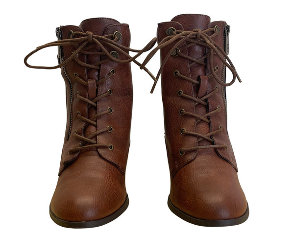 Daisy Fuentes Women’s Brown Faux Leather Lace-Up Ceci Heeled Ankle Boots Sz 10M