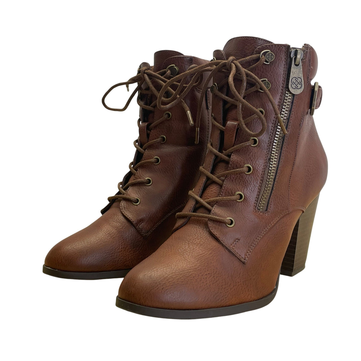 Daisy Fuentes Women’s Brown Faux Leather Lace-Up Ceci Heeled Ankle Boots Sz 10M