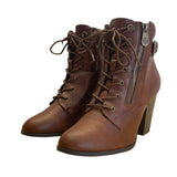 Daisy Fuentes Women’s Brown Faux Leather Lace-Up Ceci Heeled Ankle Boots Sz 10M