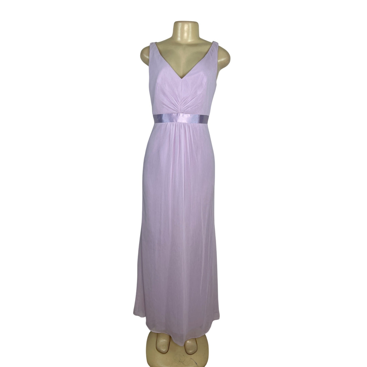 Davids Brida Lilac V-Neck Ruffle Back Crossbody Dress With Satin Waistband Size 6