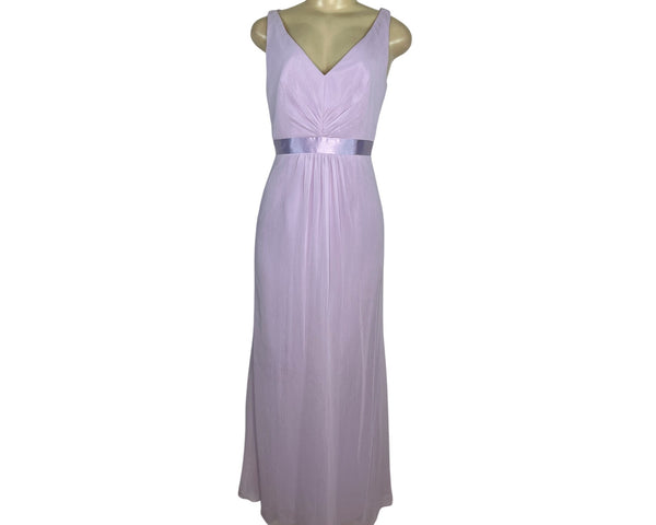 Davids Brida Lilac V-Neck Ruffle Back Crossbody Dress With Satin Waistband Size 6