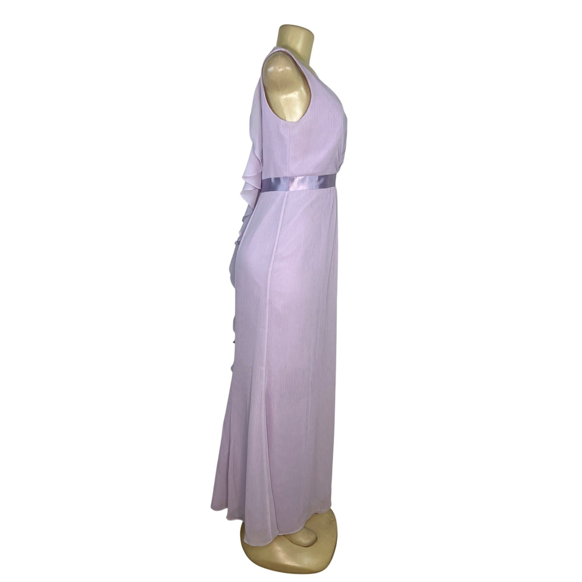 Davids Brida Lilac V-Neck Ruffle Back Crossbody Dress With Satin Waistband Size 6
