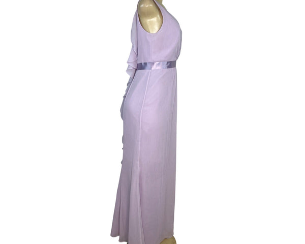 Davids Brida Lilac V-Neck Ruffle Back Crossbody Dress With Satin Waistband Size 6