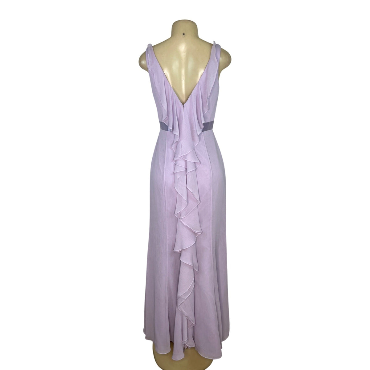Davids Brida Lilac V-Neck Ruffle Back Crossbody Dress With Satin Waistband Size 6
