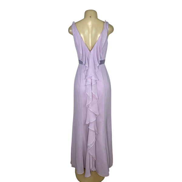 Davids Brida Lilac V-Neck Ruffle Back Crossbody Dress With Satin Waistband Size 6