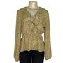 Max Studio Womens Yellow Floral Ruffle Wrap Blouse Long Sleeves Size M