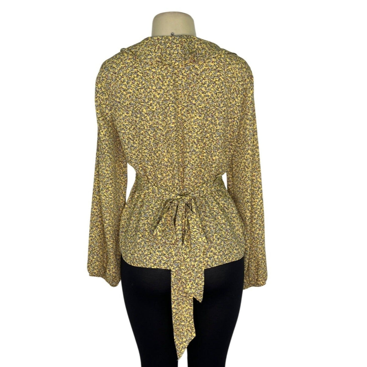 Max Studio Womens Yellow Floral Ruffle Wrap Blouse Long Sleeves Size M