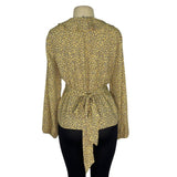 Max Studio Womens Yellow Floral Ruffle Wrap Blouse Long Sleeves Size M