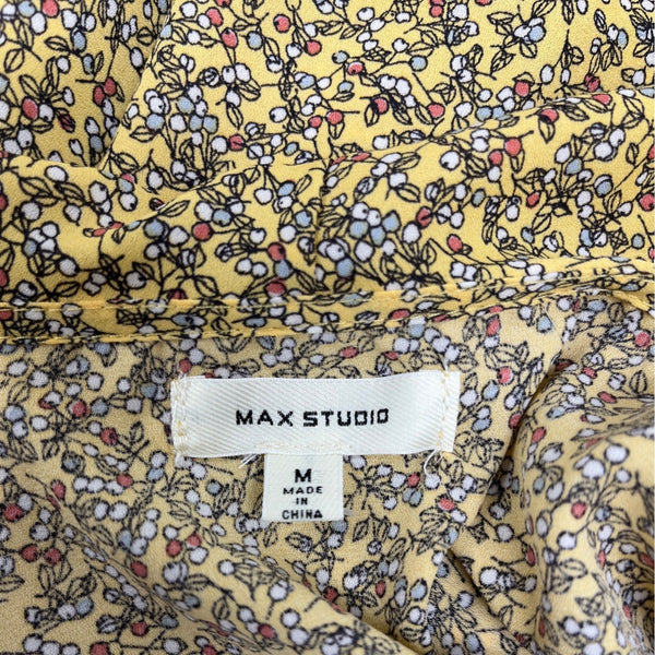 Max Studio Womens Yellow Floral Ruffle Wrap Blouse Long Sleeves Size M