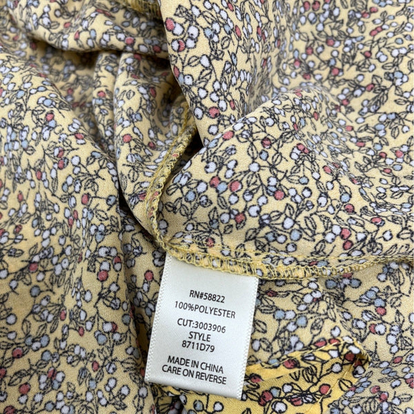 Max Studio Womens Yellow Floral Ruffle Wrap Blouse Long Sleeves Size M