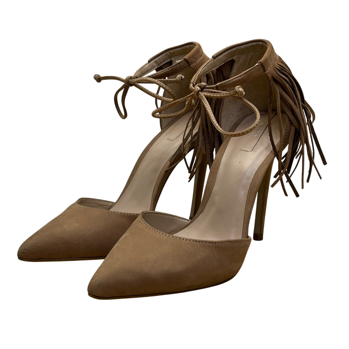 Aldo Womens Brown Suede Fringe Pointed Toe Novesta Stiletto Heels Size 7