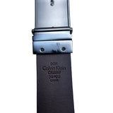 Calvin Klein Mens Black Textured Belt With CK Logo Plaque Buckle Size 32