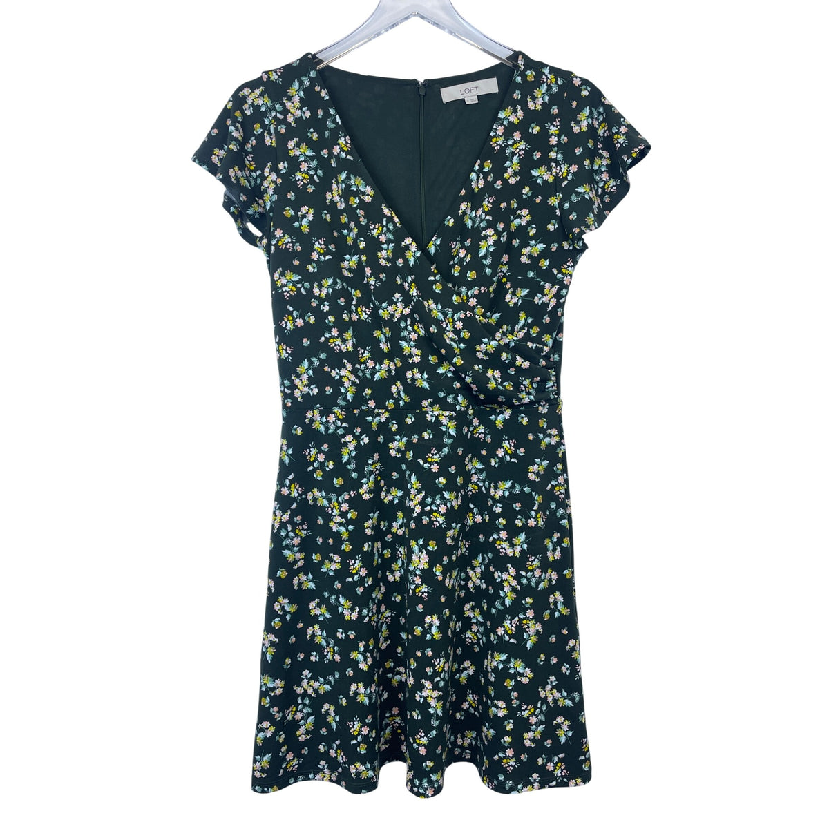 Loft Womens Green Floral Wrap Dress Short Sleeve Casual Size 2