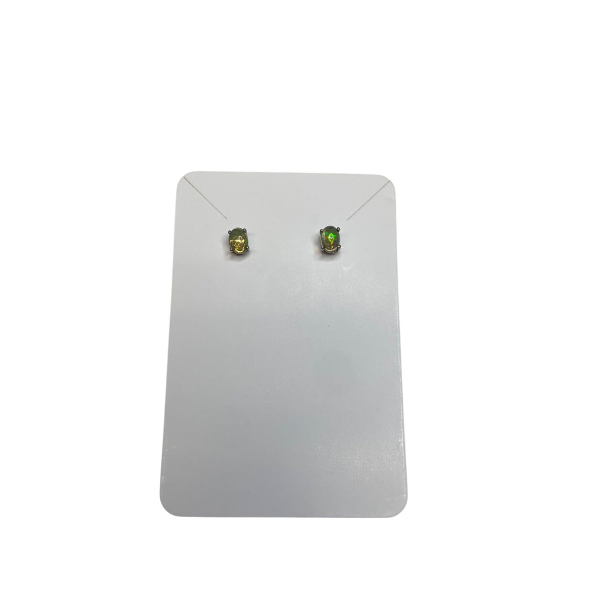 Womens Green Silver Oval Stud Earrings With Play Of Color