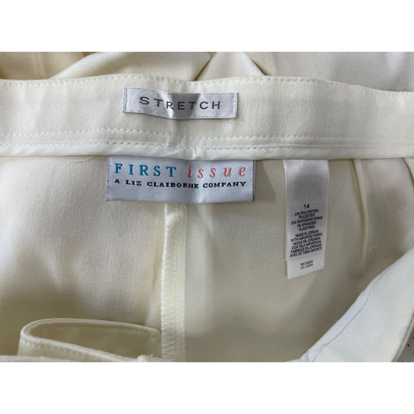 First Issue Women's Ivory High Waist Hook and Eye Flared Stretchable Pants Sz 14 - NWT