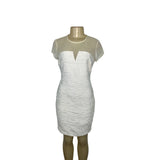 Cache White Mesh Sheer Cap Sleeve Ruched Mini Dress Size 8