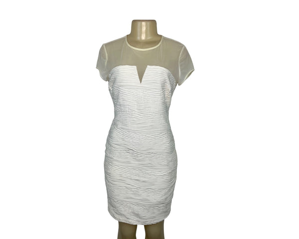 Cache White Mesh Sheer Cap Sleeve Ruched Mini Dress Size 8