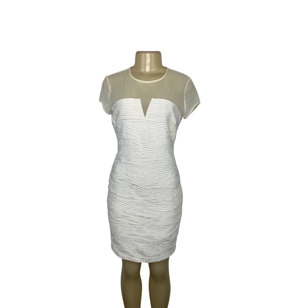 Cache White Mesh Sheer Cap Sleeve Ruched Mini Dress Size 8