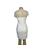 Cache White Mesh Sheer Cap Sleeve Ruched Mini Dress Size 8