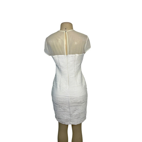 Cache White Mesh Sheer Cap Sleeve Ruched Mini Dress Size 8