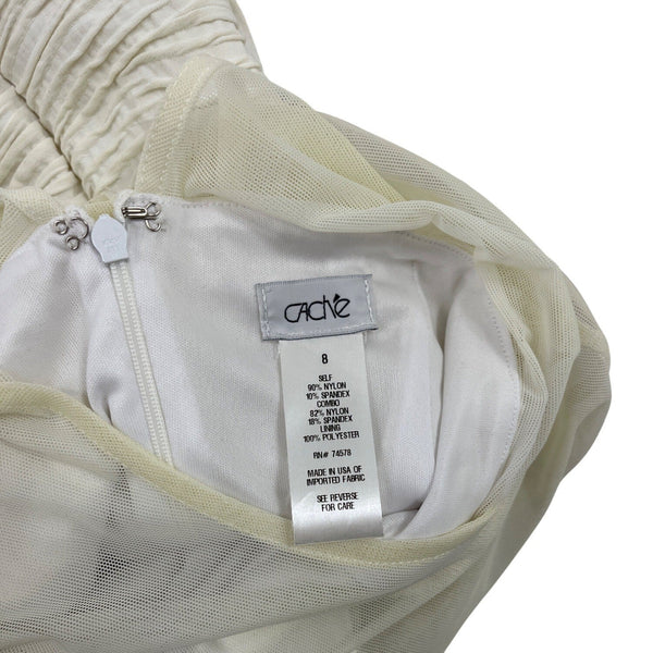 Cache White Mesh Sheer Cap Sleeve Ruched Mini Dress Size 8