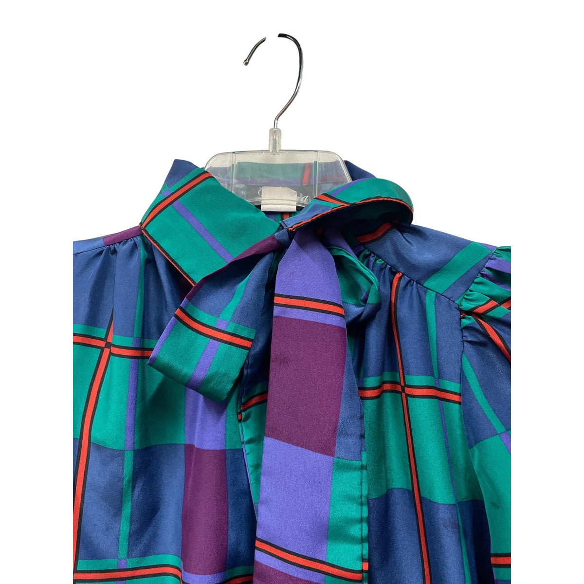 Gianna Womens Multicolor Polyester Long Sleeve Plaid Button-Up Blouse With Bow Tie