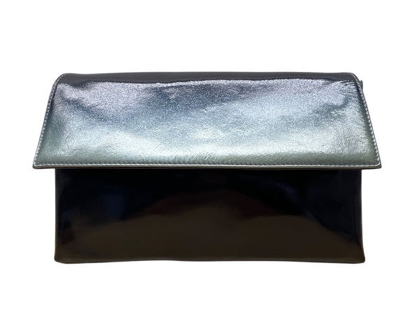 Charles David Women’s Black Metallic Leather Clutch Bag With Snap Closure